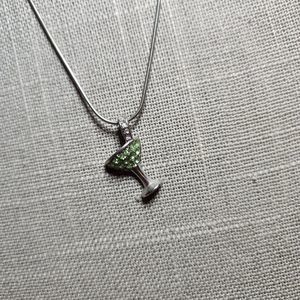 LIA SOPHIA "CHEERS" NECKLACE - MARTINI GLASS PENDANT in GREEN CRYSTALS!